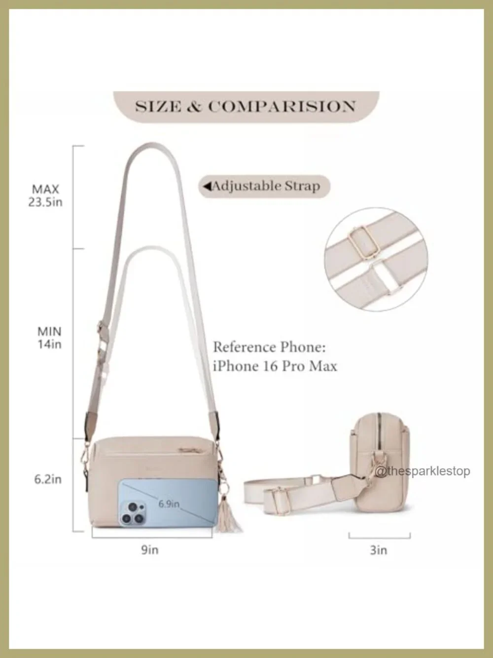 Vegan PU Leather Crossbody Bag with Triple Zip, Phone Pocket & Card Slots